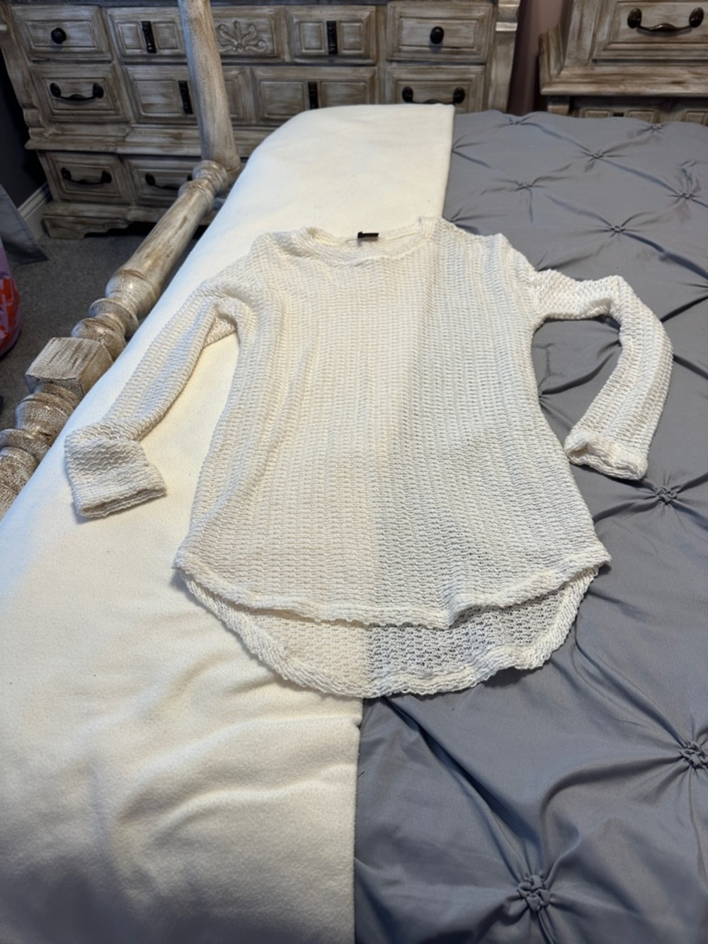 Sparkle & Fade Cream Open-Knit Sweater Top
